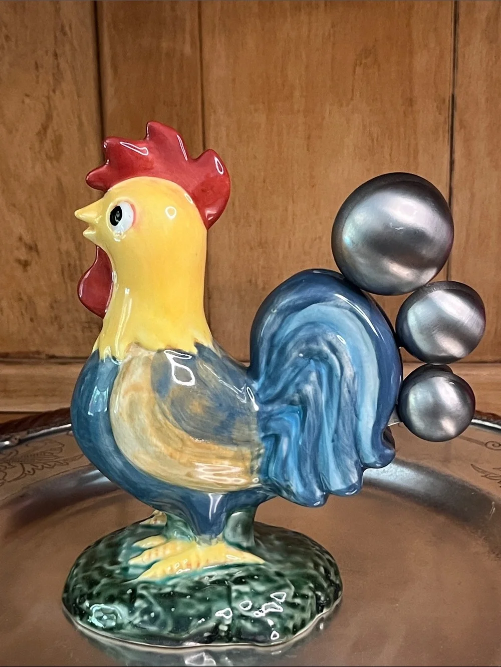 VTG- Cheerfully Colorful Ceramic Rooster Stainless Steel Measuring Spoons Holder
